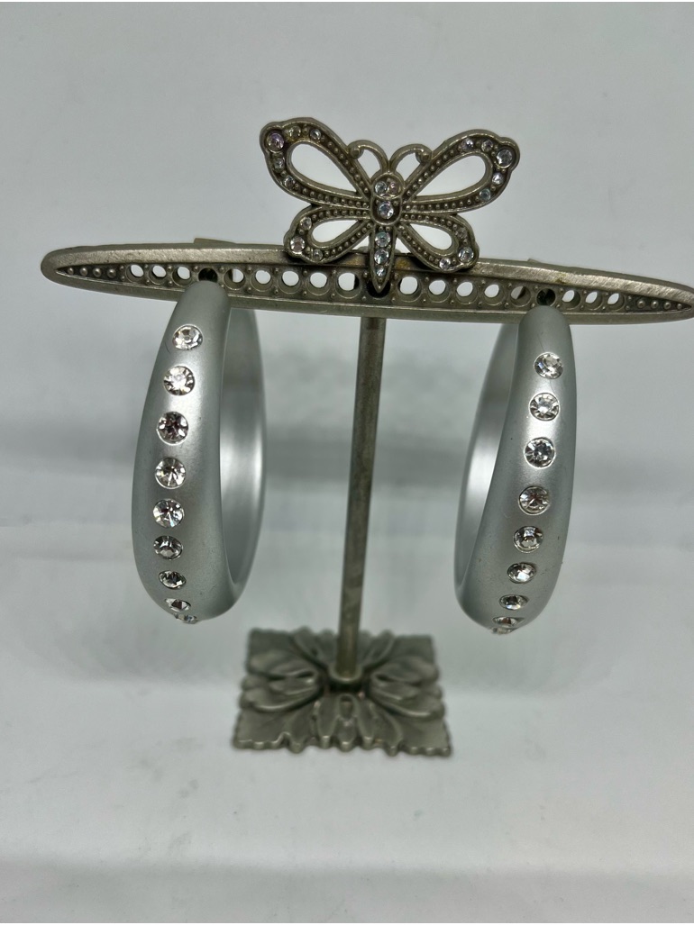 Jennifer Fisher Silver Hoop Earrings With Crystal Accents